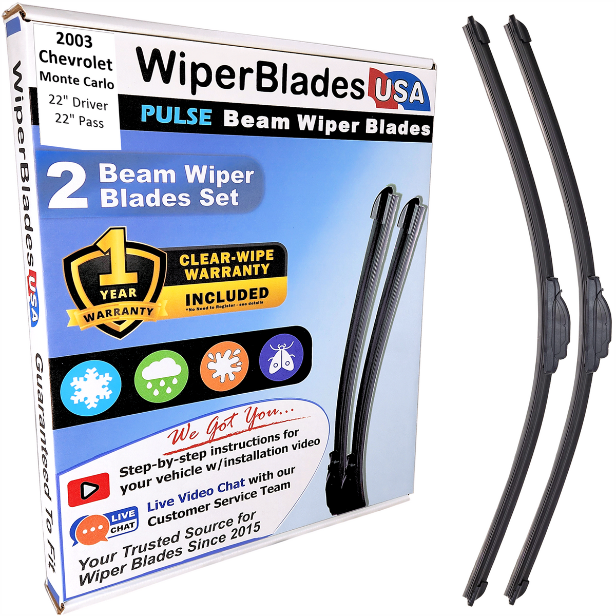 2003 Chevrolet Monte Carlo Wiper Blades w/1yr Wear Warranty (Set of 2) Wipers