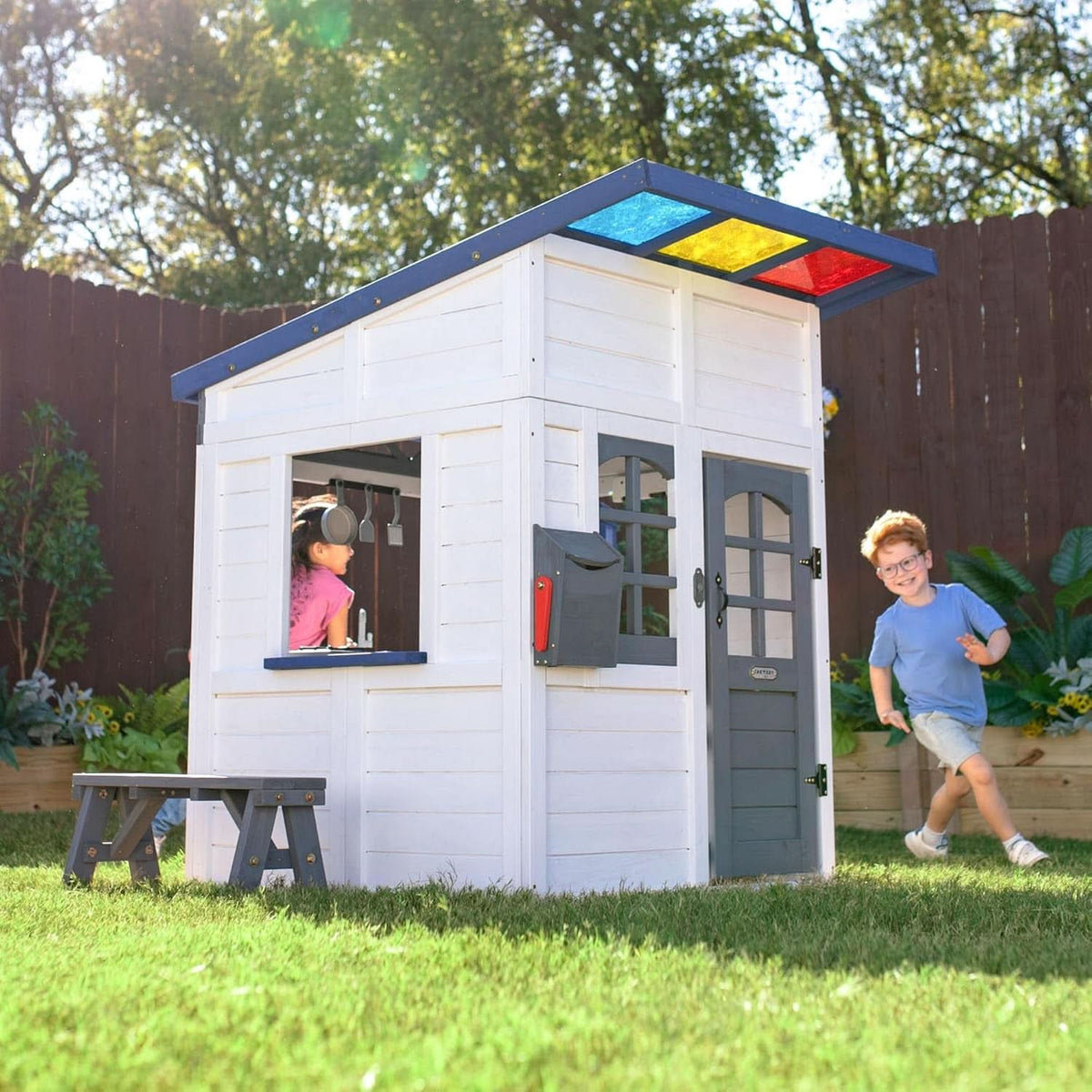 Wooden Playhouse With Rainbow Shade Interactive Kitchen