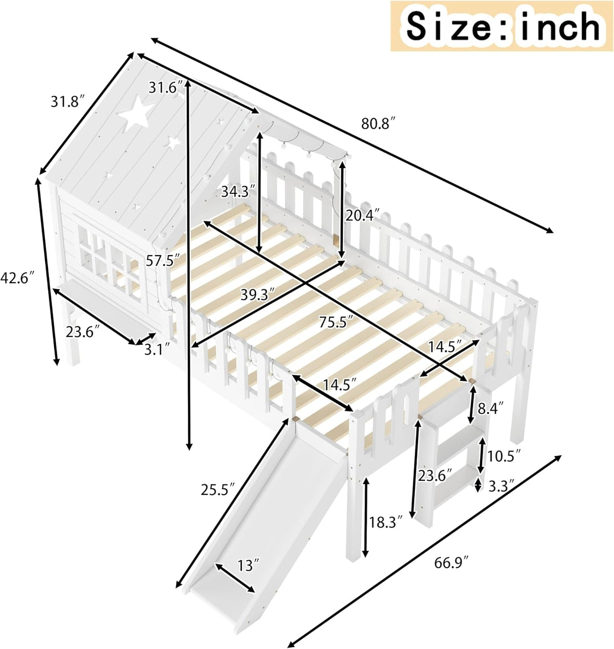 Premium Solid Wood Twin XL Loft Bed With Sliding Rails