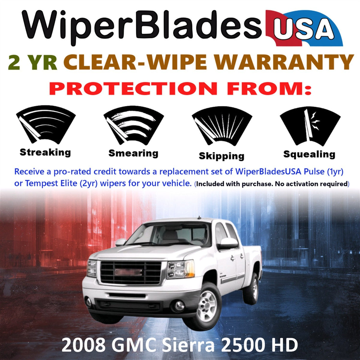 2008 GMC Sierra 2500 HD Wiper Blades w/2yr Wear Warranty (Set of 2) Beam Wipers