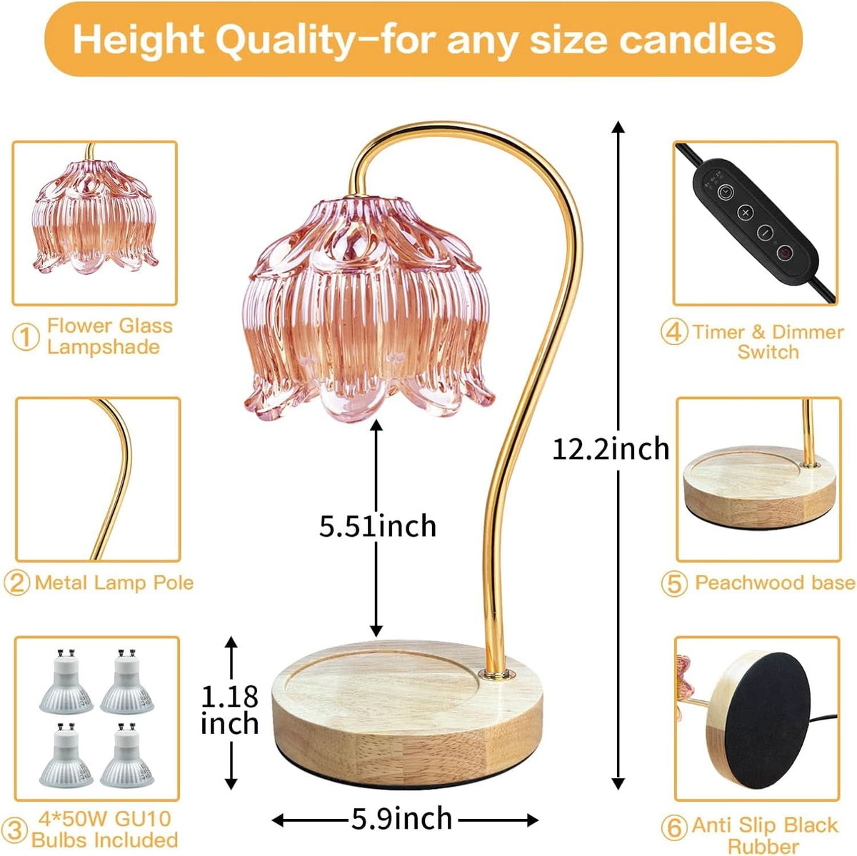 Dimmable Programmable Pink Candle Warmer Lamp Timer